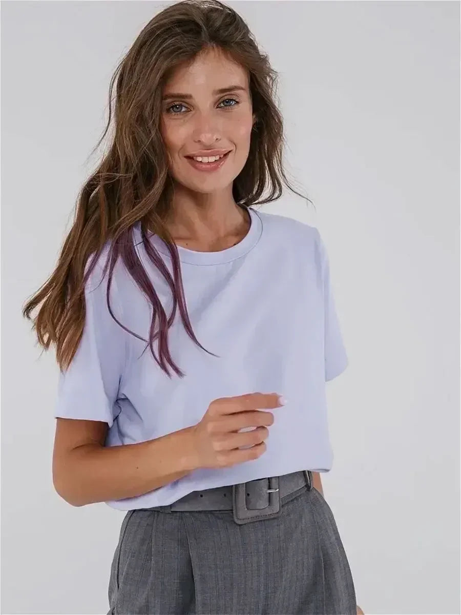 Bornladies Summer 100% Cotton Women's T-shirt Basic Fashionable Solid Lady Short Sleeve Loose Tops 230g/㎡