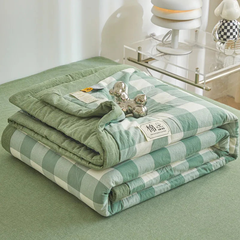 WASHED COTTON SUMMER QUILT - Long-Staple Fill, Plaid Stitch - Cool Nights