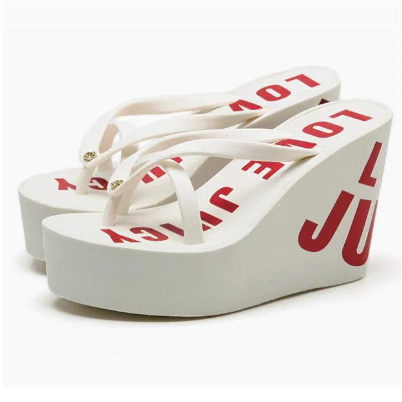 Platform Wedges Sandals Wedges Flip Flops High Heel Sandals Slippers White Beach Sandals Bohemia Flip Flops Pink size 32--43