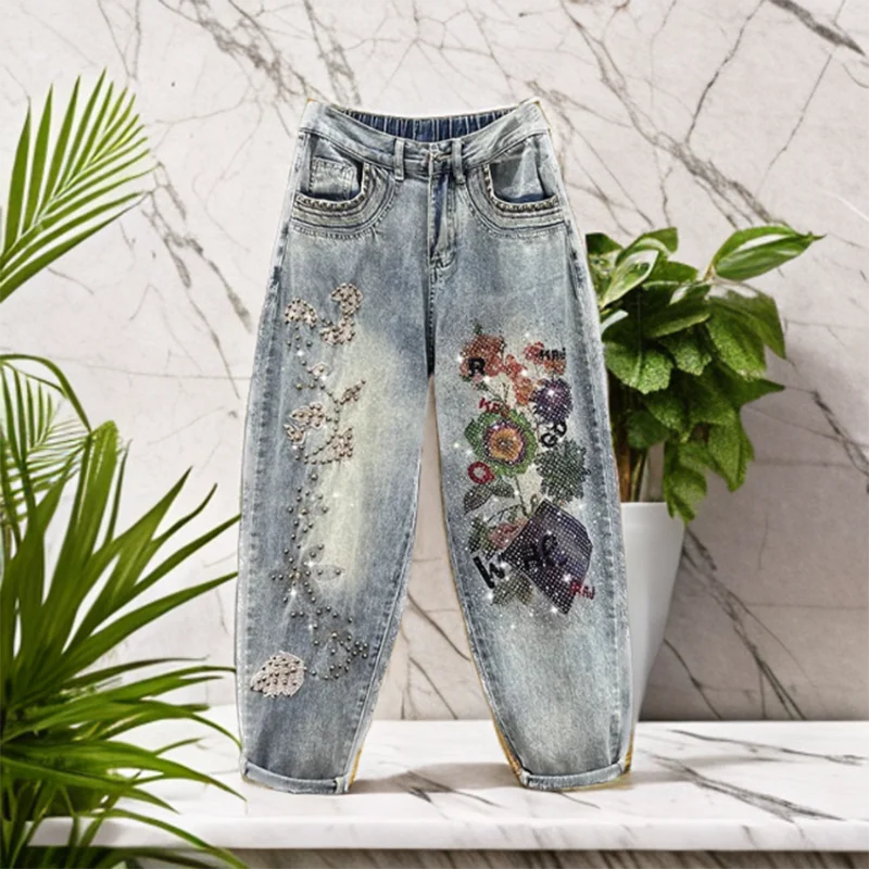 Diamond Embroidered High Waisted Jeans