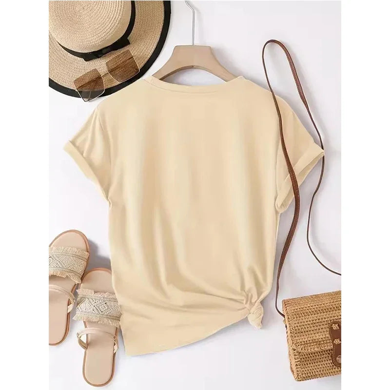 Casual Short Sleeve Printed T Shirt Clothing Women's T-Shirt Graphic Clothing Top Tee Fashion Bonjour Paris Text Print t shirt