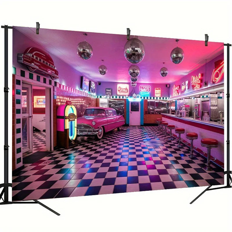 Retro Restaurant Banner - Polyester - Party Backdrop