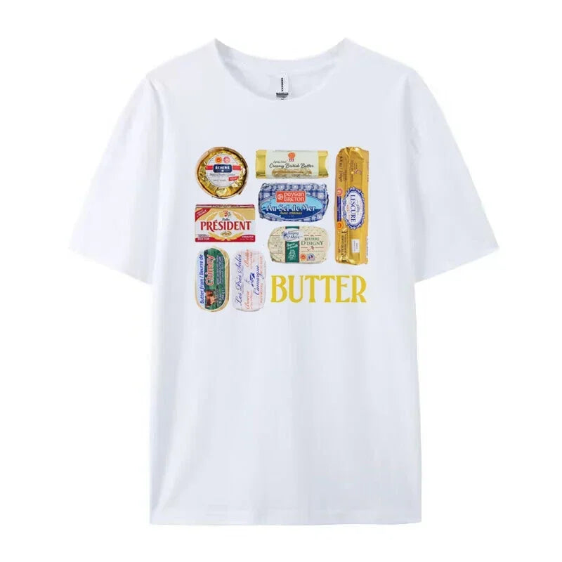Butter Graphic T-Shirts Women 90s Retro Funny Butter Lover T Shirt Cute Foodie Tee Shirt Unisex Vintage Grunge Aesthetic Clothes
