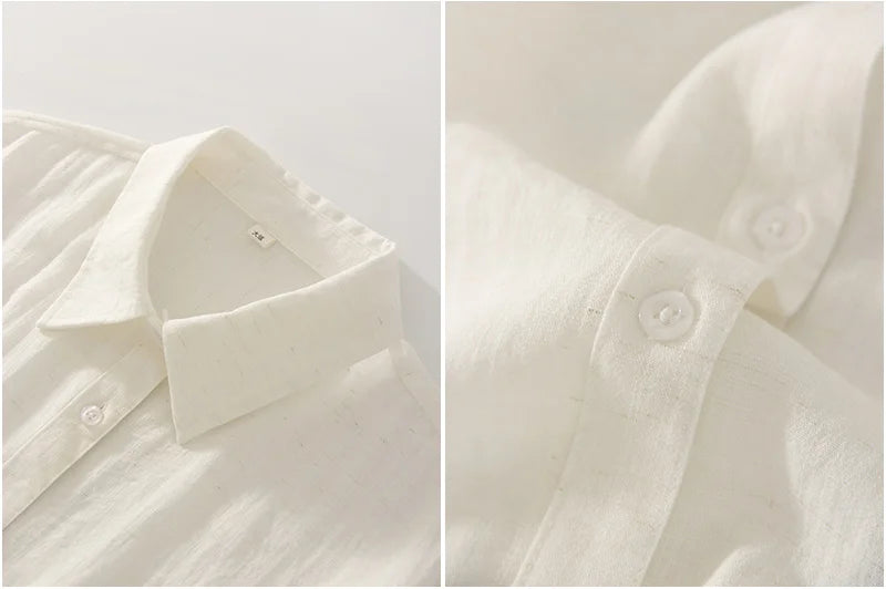 Streamgirl Summer White Linen Shirts For Women Oversized Long Sleeve Tops Lady Loose Basic Linen Tops Women Blue Shirts Oversize