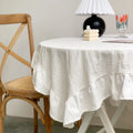 VINTAGE RUFFLED TABLECLOTH - White Cotton, Ruffled Edge - Soft Table Styling