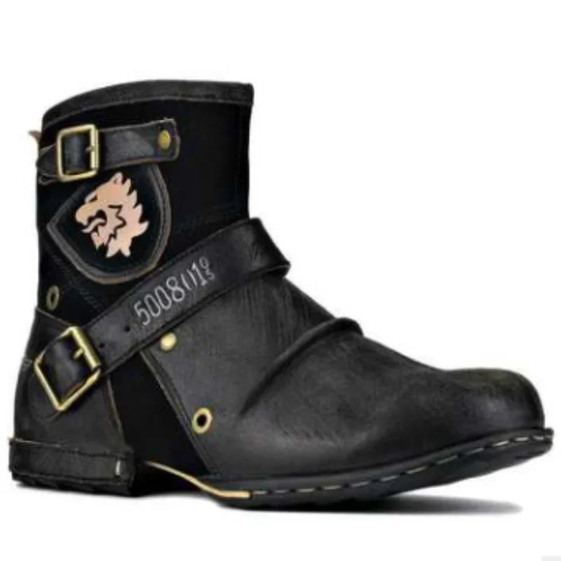 ETHNIC EDGE - Men's Retro Ankle Boots - Buckle Strap, Plush Lining, Plus Size EU 39–48