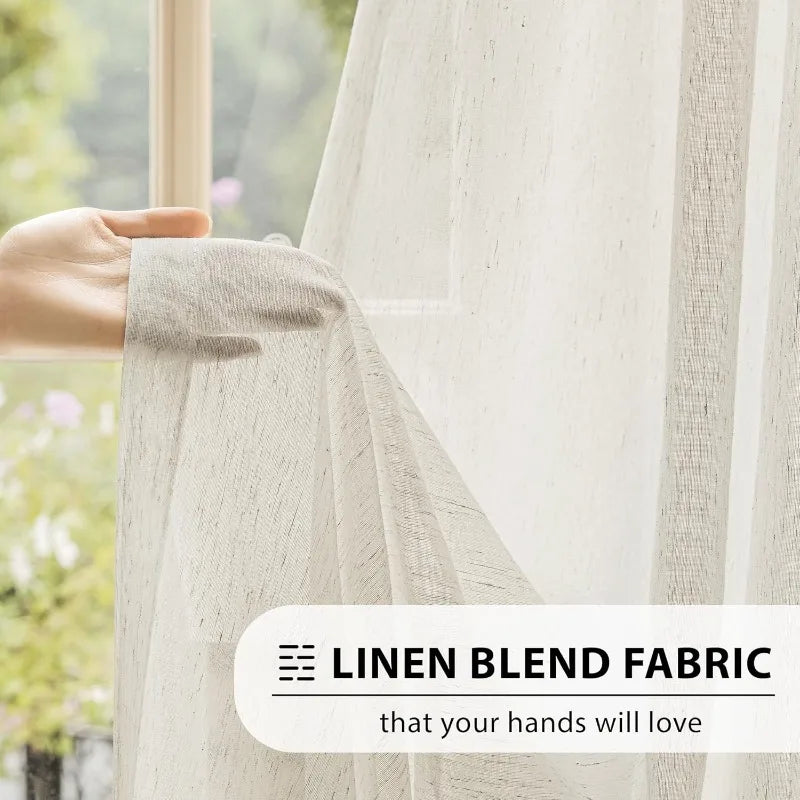 LINEN TEXTURED SHEER CURTAINS - 200gsm, 5 Headings, 25 Sizes - Calm Rooms