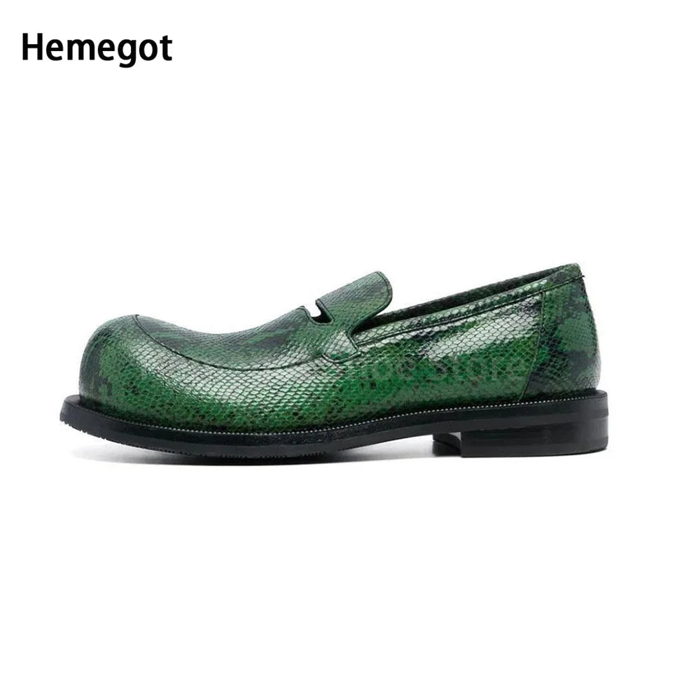 RETRO CHUNK - Men's Chunky Slip-On Loafers - Breathable Round Toe Flat Casual Shoes in Green & Black