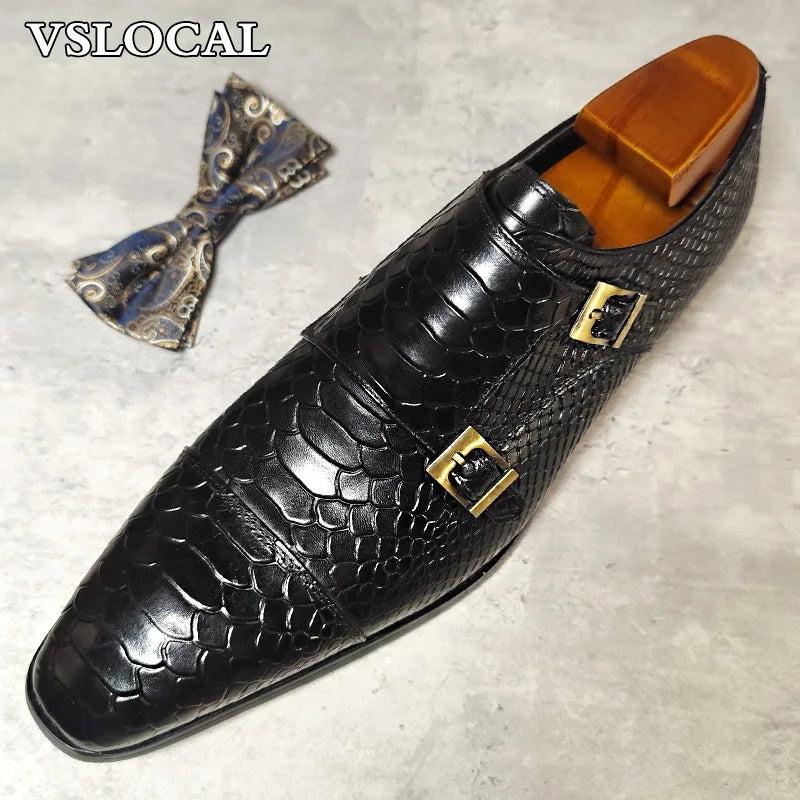 SERPENT MONK - Snake Print Double Monk Shoes - Luxury Detail, Everyday Confidence