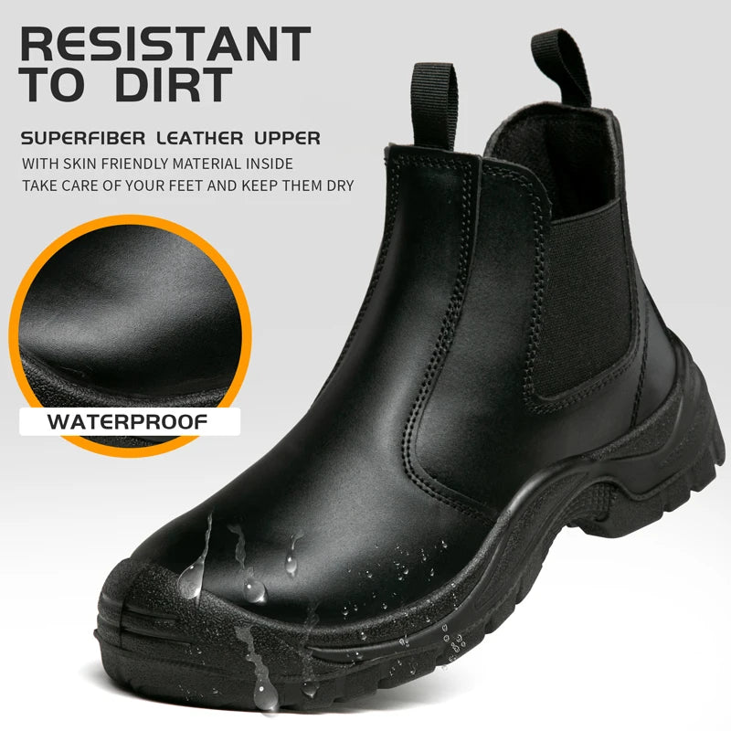 STEEL TOE WORK BOOTS - Men's Waterproof Slip-On Safety Boots - Puncture-Proof, Non-Slip