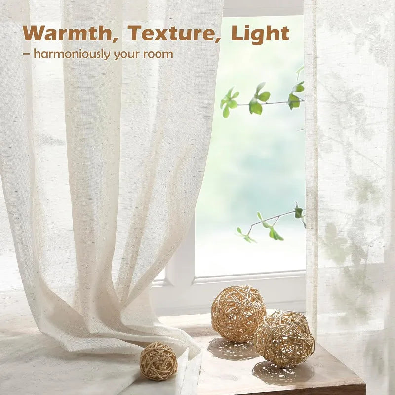 LINEN TEXTURED SHEER CURTAINS - 200gsm, 5 Headings, 25 Sizes - Calm Rooms