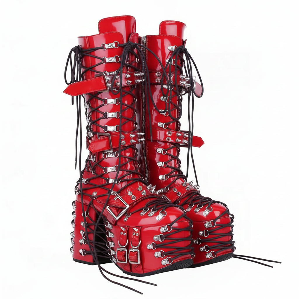 Y2K Gothic Platform Knee-High Boots – Lace-Up