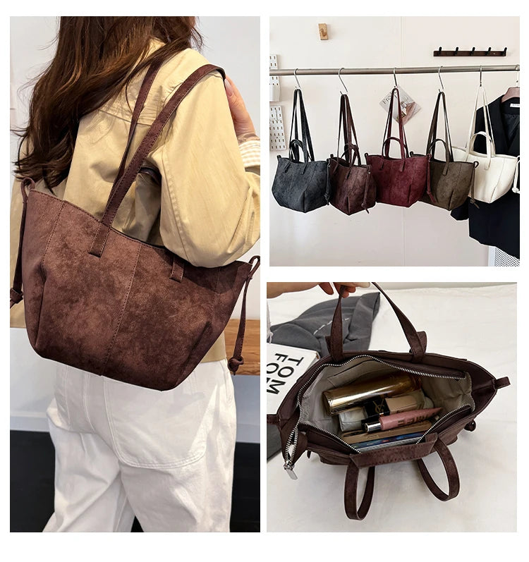 Light Luxury Solid PU Hasp Shoulder Bag for Women Commuting Frosted Leather Handbag 2026 Hot Sale Large Capacity Niche Tote Bags