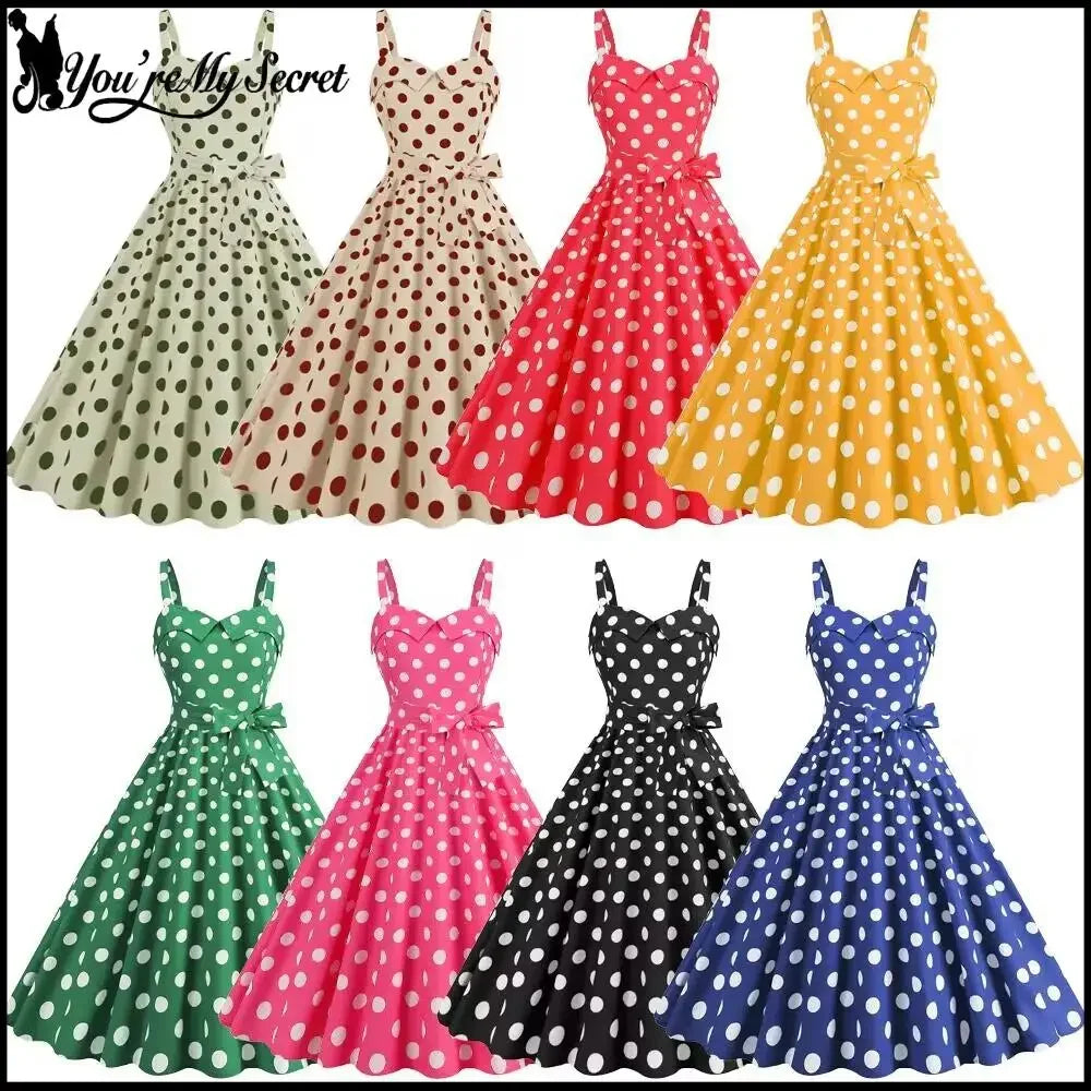 Vintage Classical Polo Dot Printed Dress Women's Sexy Sling Strap Wrap Chest Dress Valentine's Day Streetwear Spring Summer