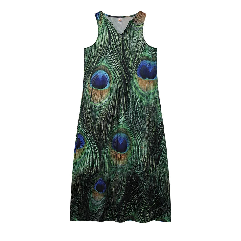 The New Sleeveless European and N Women's Dress V-neck Floral Retro Print Dress
