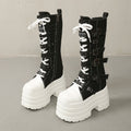 Lace-Up Pointed Toe Mid-Calf Boots – Square High Heel