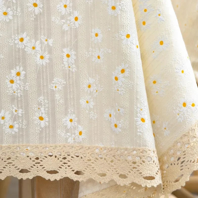EMBROIDERED FLORAL TABLECLOTH - Cotton, Round & Rectangle, 14 Sizes - Garden Table Mood