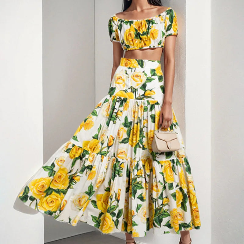 2026Spring new women's clothing Foreign trade European and American dresses Elegant casual loose-fitting plant print long dress