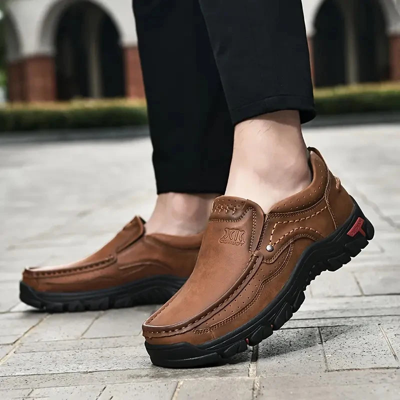 CRAFT SOLE - Men's Handmade Leather Slip-On Loafers - Casual Outdoor Moccasins, Non-Slip Walking Shoes