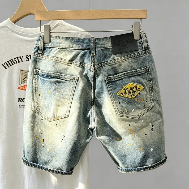 Men Summer Baggy Stretchy Denim Shorts Jeans for Men Streetwear Ripped Knee Length Baggy Comfort Cargo Casual Shorts Pants Jeans