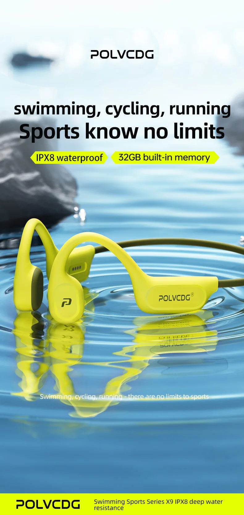 Bone Conduction Earphones X9 – 32G IPX8 Waterproof Swimming Running Cycling