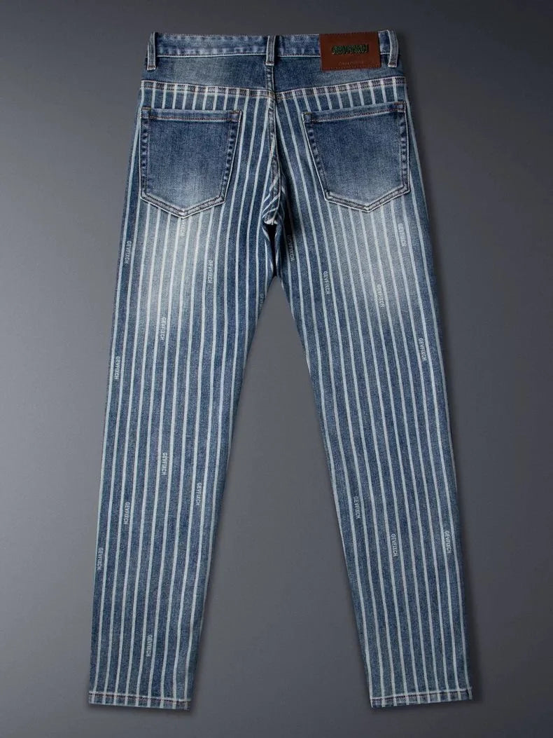 VINTAGE STRIPE - Men's American Vintage Striped Straight Jeans - Blue, W28–36