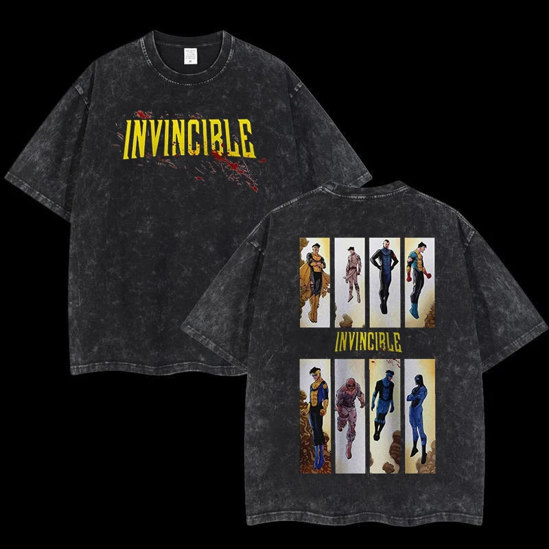 Hot Anime Invincible Washed Tshirt Anime Lover Couples Plus Size Unisex personality Clothes Year round clothing high quality top