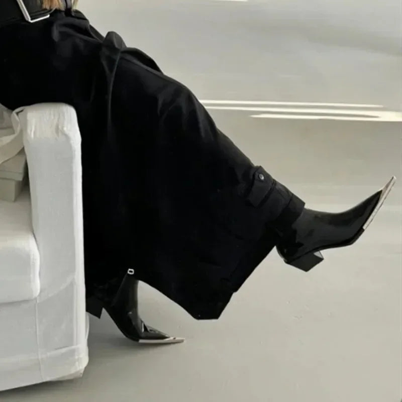 Metal Toe Chelsea Boots – Pointed Chunky Heel Side Zip