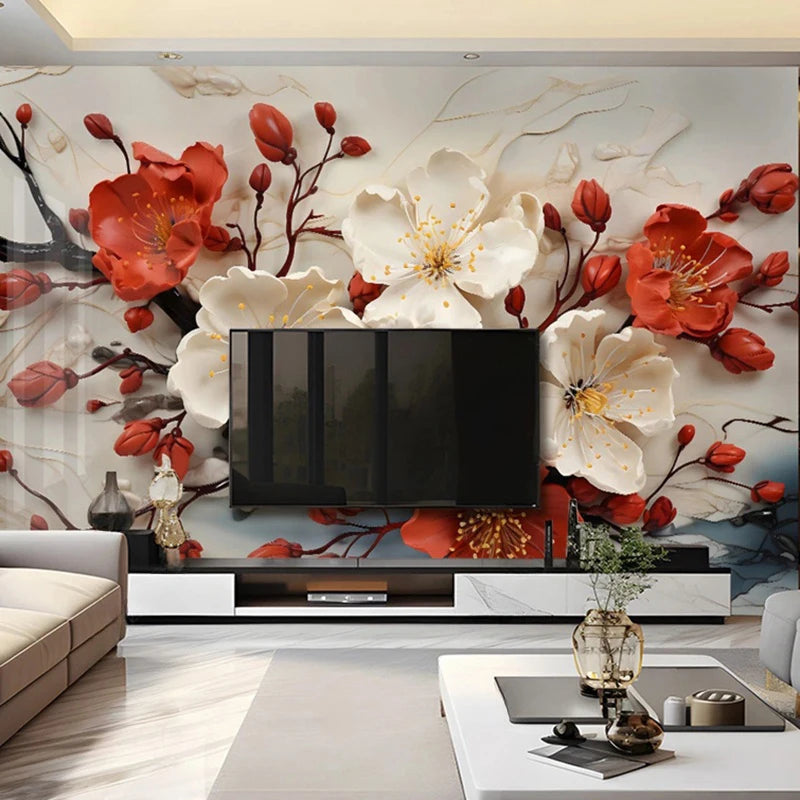 Custom 3D Floral Art Wall Mural – Modern Style, 7 Materials