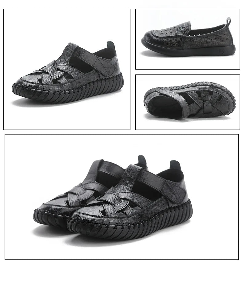 New patches gladiator sandals women's handmade bohemian shoes big size 43 woman real leather sandal ladies patchwork strap flats
