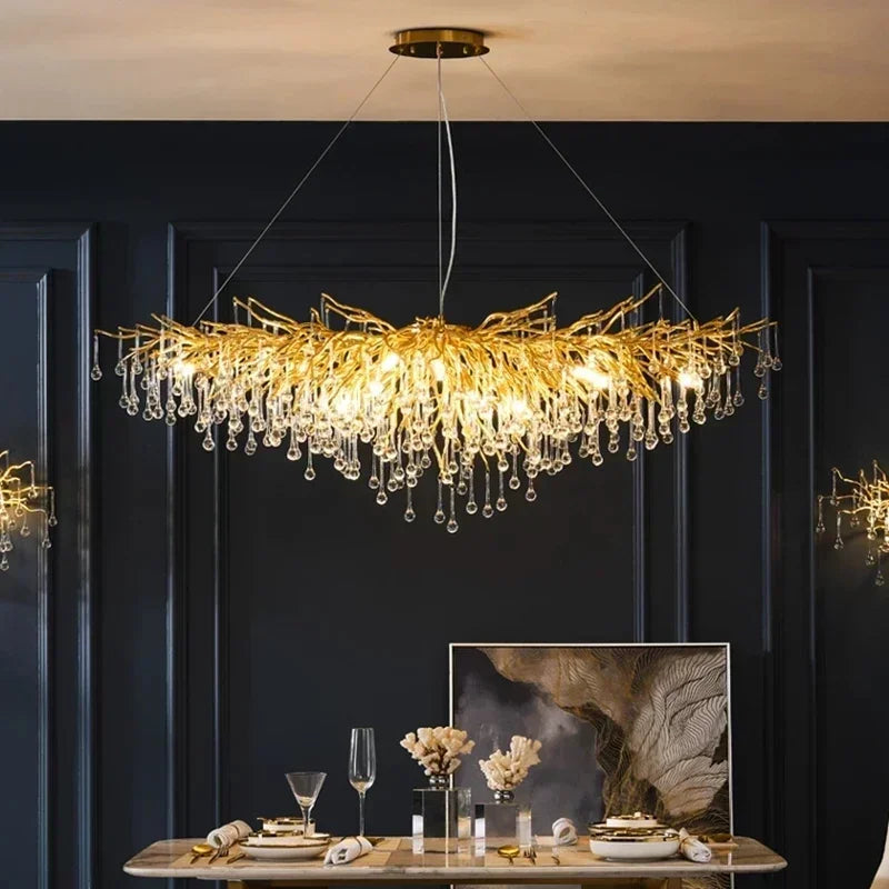 Luxury Gold Crystal Chandelier – Water Drop, Pendant & Ceiling