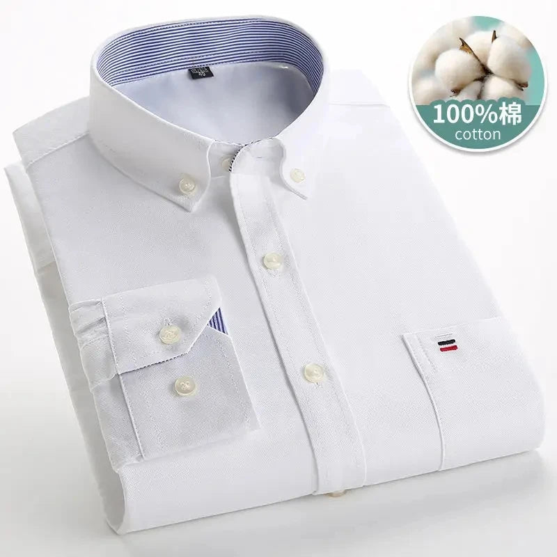 100% Cotton Oxford Men Shirts Long Sleeves Plaid Soft Regular Fit Formal Dress Shirt Pocket Social Blouse Male Clothes S-7XL