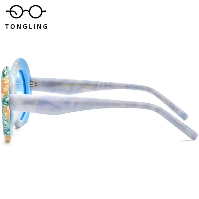2025 New fashion color match frosted acetate cat-eye universal thick frame multi-color driving sunglasses for men and women