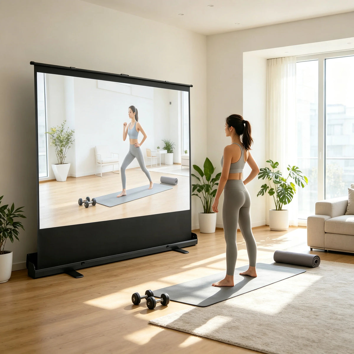 PORTABLE PROJECTOR SCREEN - 4:3, 80″ Viewing - Pull-Up Home Cinema