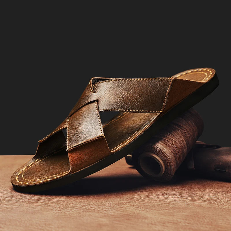 Summer Men Sandals Genuine Leather Mens Casual Shoes Outdoor Men Leather Sandals for Men Beach Shoes Roman mens Shoes