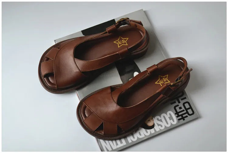 Careaymade-Genuine Leather wide toe big size sandals women's shoes original Handmade single breathable soft sole casual sandals