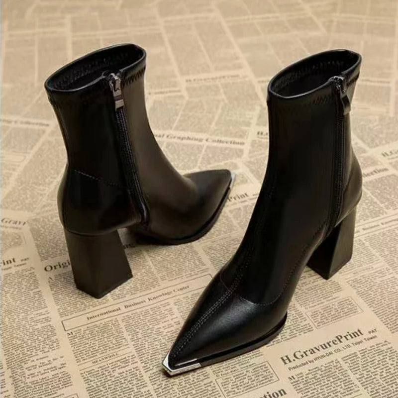 Pointed Toe Chelsea Ankle Boots – Metal Decor