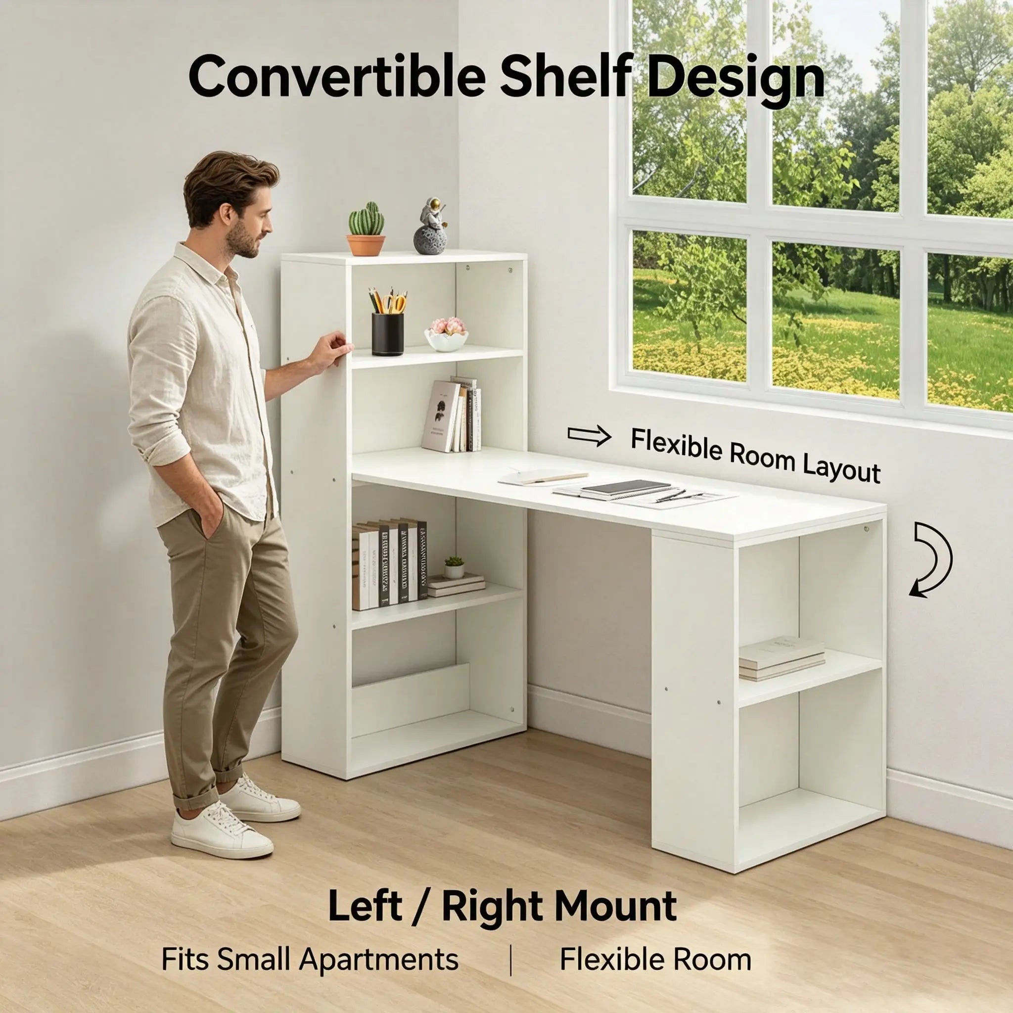 BYMAOCAR CORNER - L-Shaped Desk 120cm with 4-Tier Bookshelf - Work. Study. Game. All in One Corner.