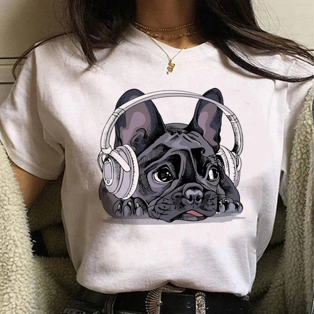 French Bulldog t shirt women graphic Tee girl Japanese clothes