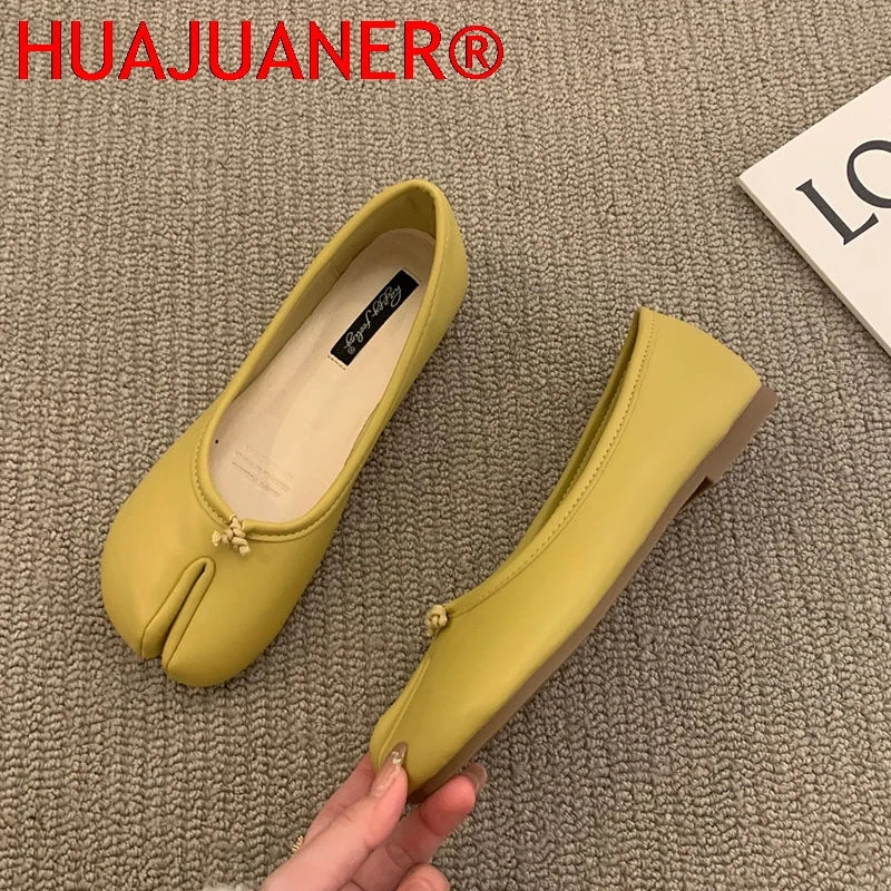 Women Flats Tabi Ninja Shoes Woman Ladies Microfiber Leather Comfy  Flats Split Toe Slippers Soft Bottom Loafers Solid Brief La