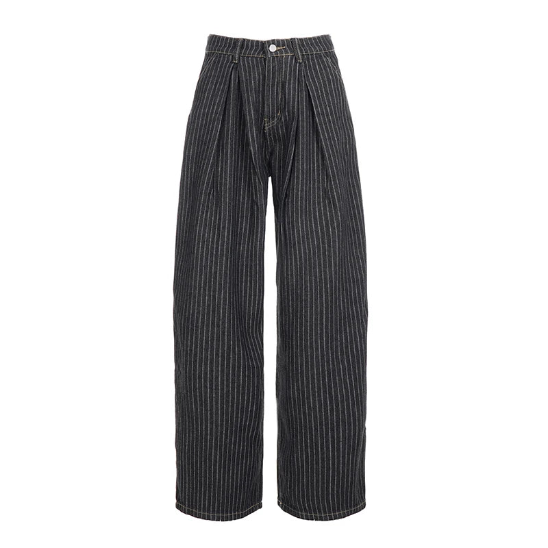 Striped Wide Leg Jeans - Low Rise Relaxed Retro Grunge
