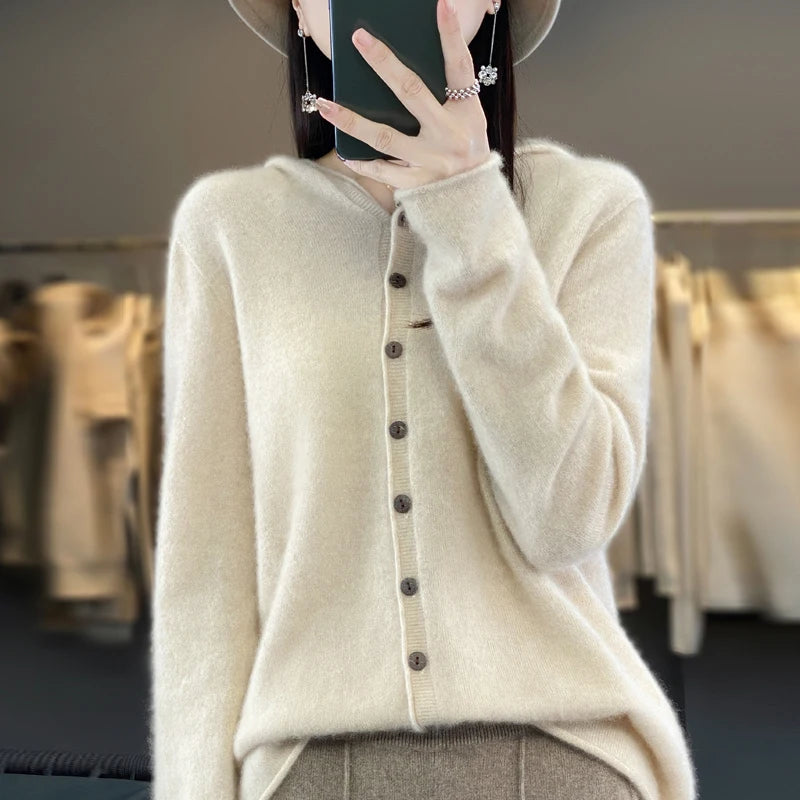 Merino Wool Hooded Cardigan