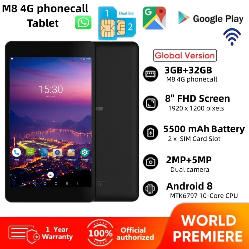 Wave 8" 4G Phone Call Tablet - Dual SIM, 3GB+32GB, GPS