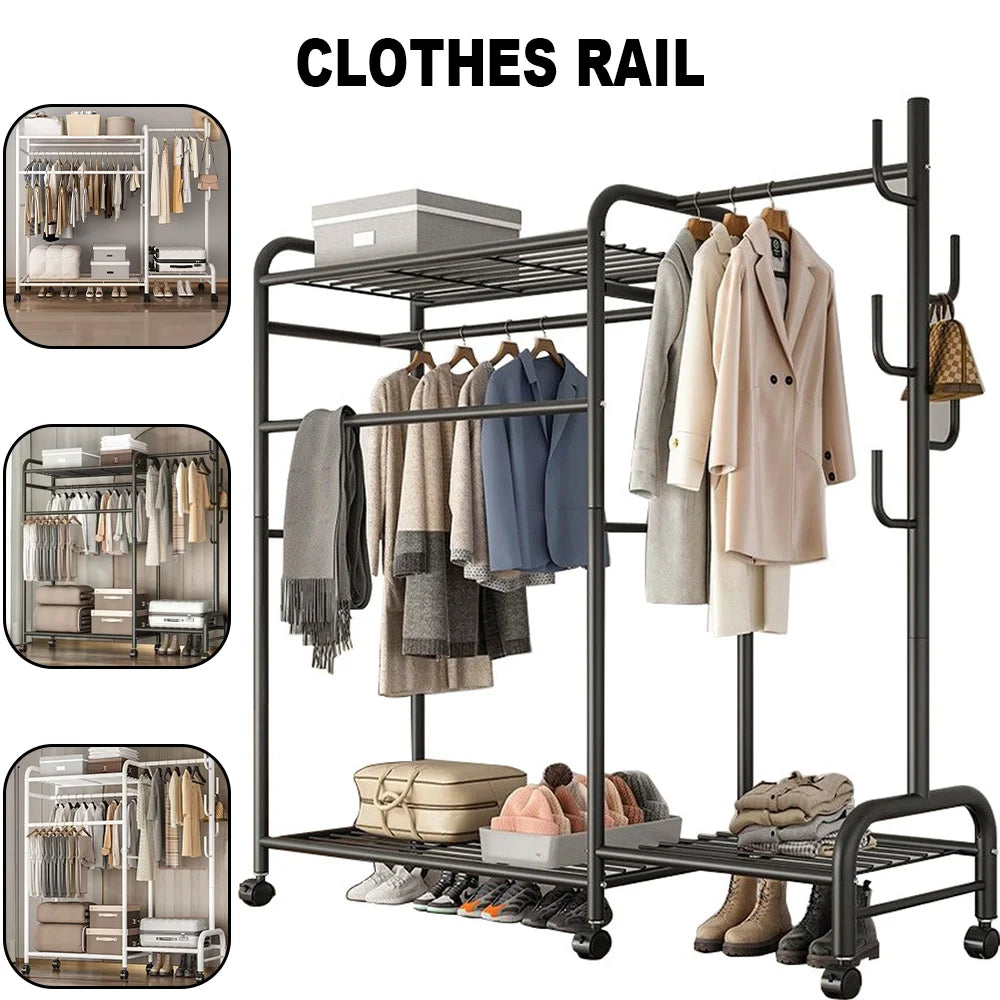 Heavy Duty Clothes Rack – Double Rod & 3 Shelves