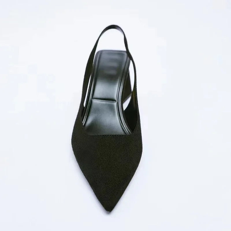 Fashion Block Heel Slingbacks Women 2025 Summer Pointed Toe Pumps Elegant Office Ladies High Heels Women's Comfortable Sandals