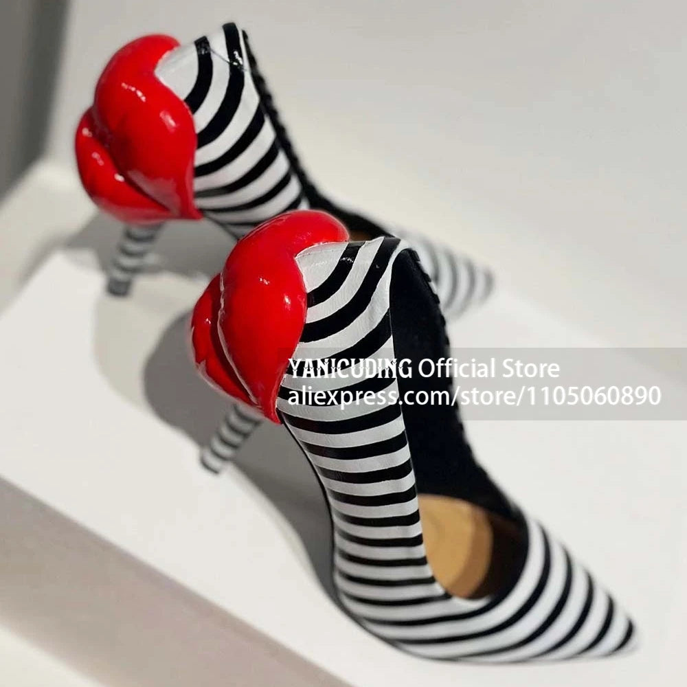 KISS KILLER - Lip Pumps - White Patent With Red Lips Heel