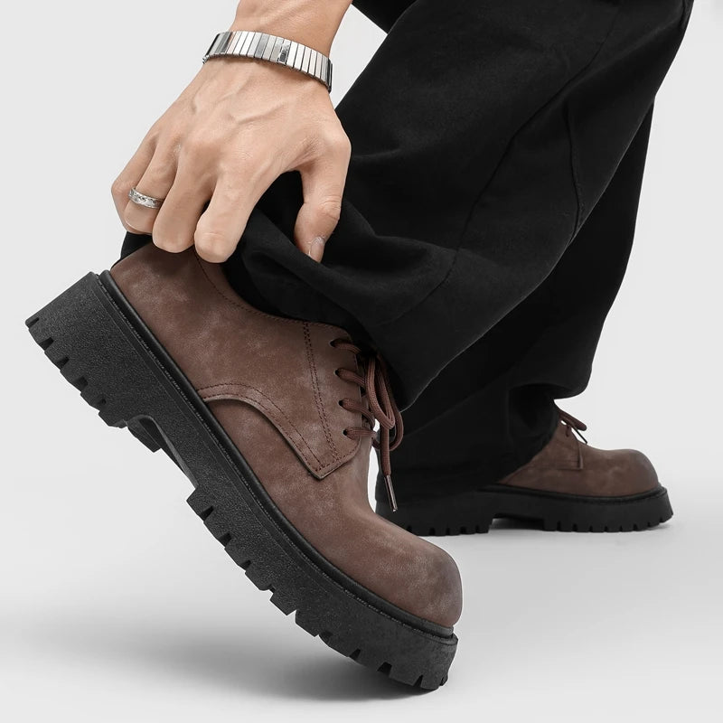 RISE UP - Men's Retro Platform High-Top Derby Shoes - Height Boosting Workwear Leather