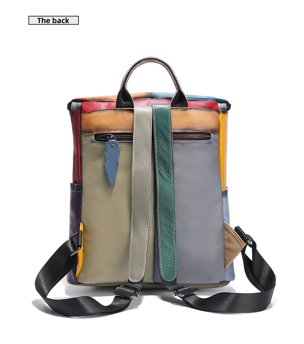 Patchwork Soft Cow Leather Backpack Rainbow Multicolor Large