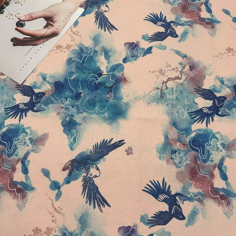 ORIENTAL PRINT COTTON LINEN FABRIC - Brocade Woven by the Meter - Bold & Breathable
