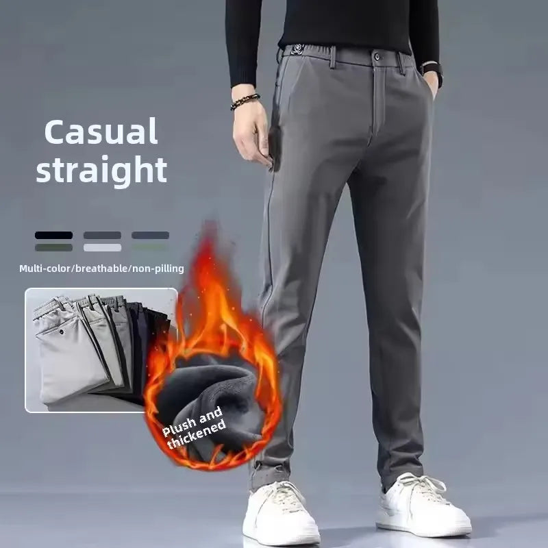 VELVET EDGE - Men's Fleece-Lined Slim Stretch Pants - Business Casual Winter Trousers